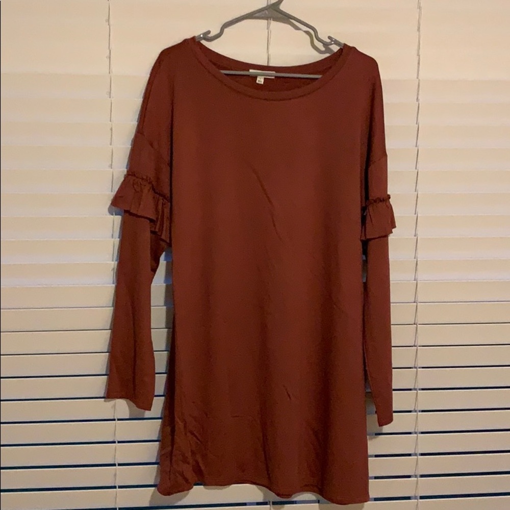 Sweatshirt material shift dress with rubble detail